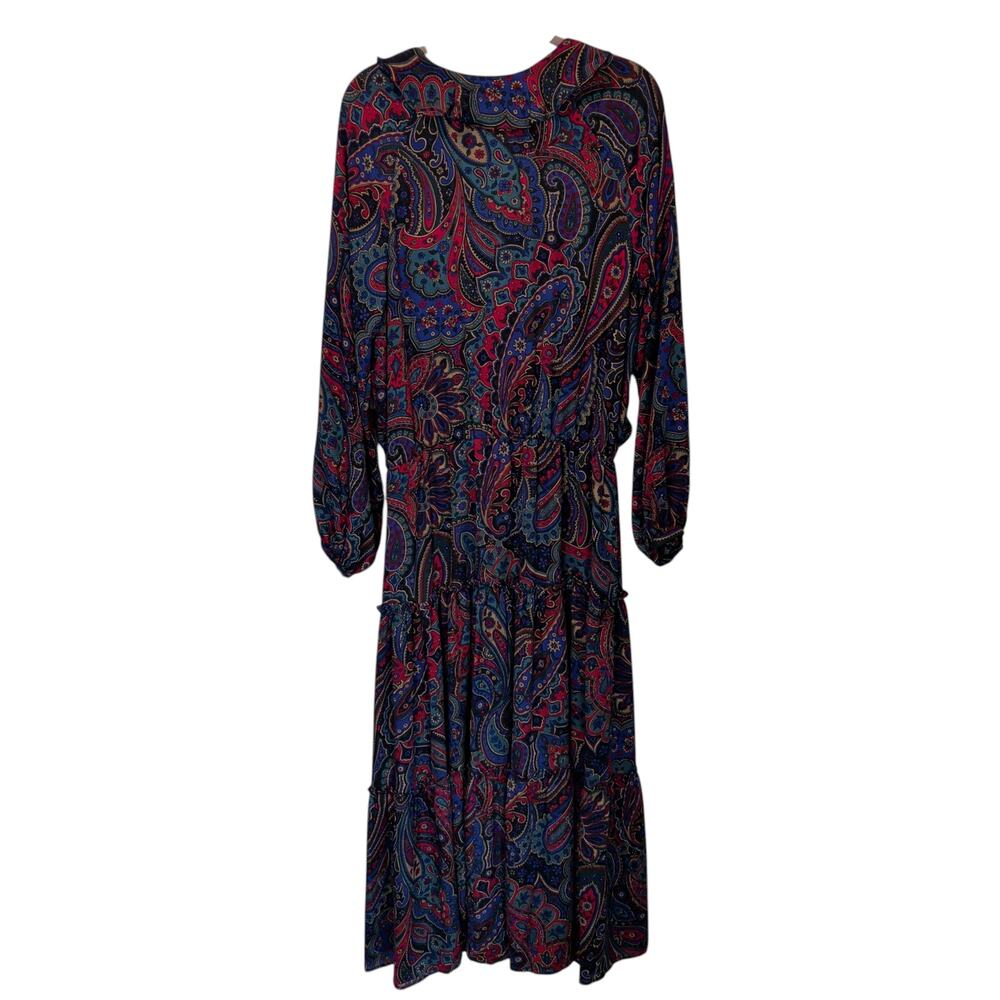 Ralph Lauren Women's Sz 6 Paisley Georgette Long Sleeve Tiered Maxi Dress Ruffle - Picture 6 of 8